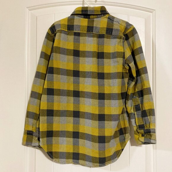 GAPKIDS Boy's grey yellow plaid flannel button-down shirt ~ Youth kids - Picture 11 of 11